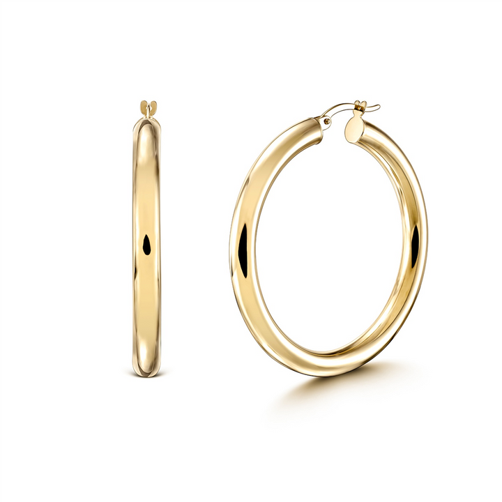 14K Yellow Gold Light Hoop Earrings (4x30mm)