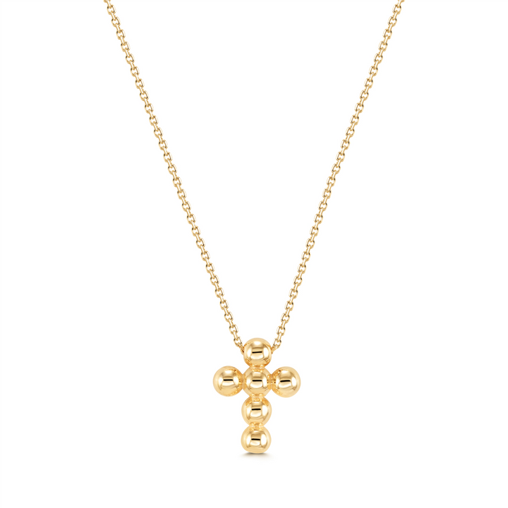 14K Yellow Gold Small Bead Cross Pendant