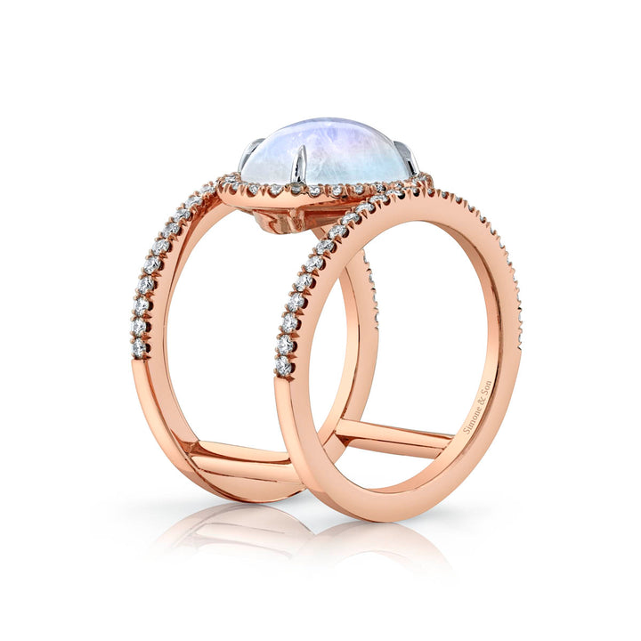 14K Rose Gold - Moonstone Ring With Pave Diamonds