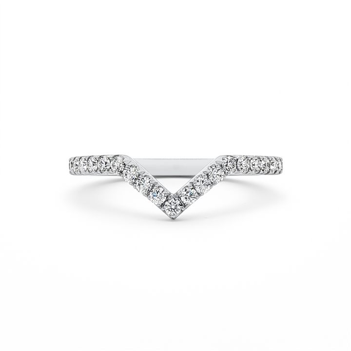 14K White Gold Round Natural Diamond Straight Chevron Wedding Band