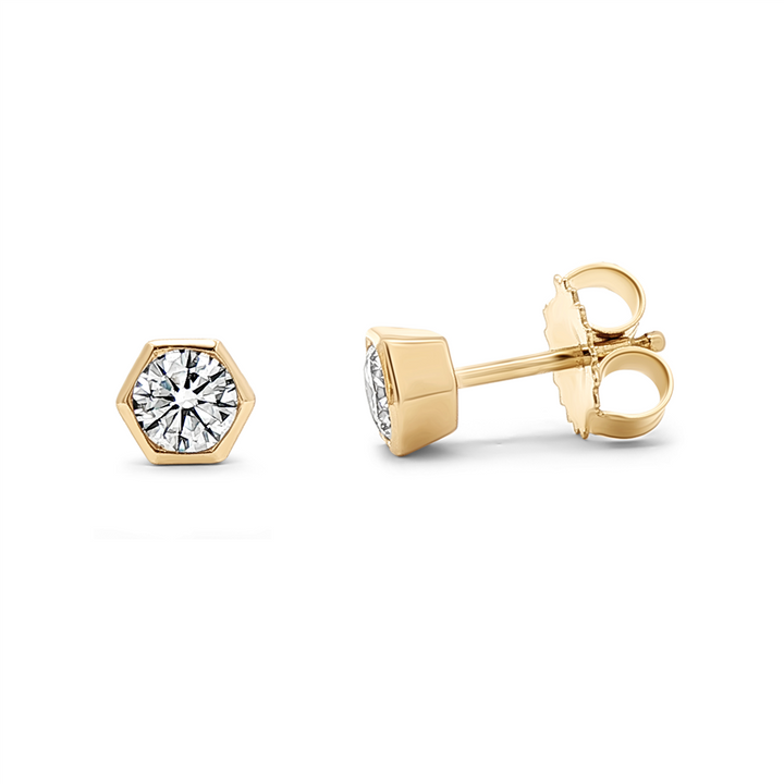 14K Yellow Gold Hexagon Lab-Grown Diamond Stud Earrings – 0.60ctw