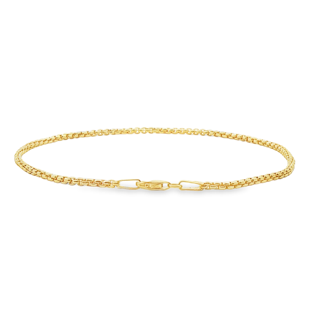 14K Yellow Gold Solid Round Box Chain Bracelet – 2mm, 8.5", 4.7g