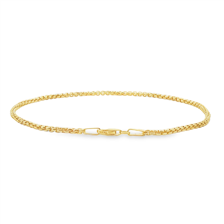 14K Yellow Gold Solid Round Box Chain Bracelet – 2mm, 8.5", 4.7g