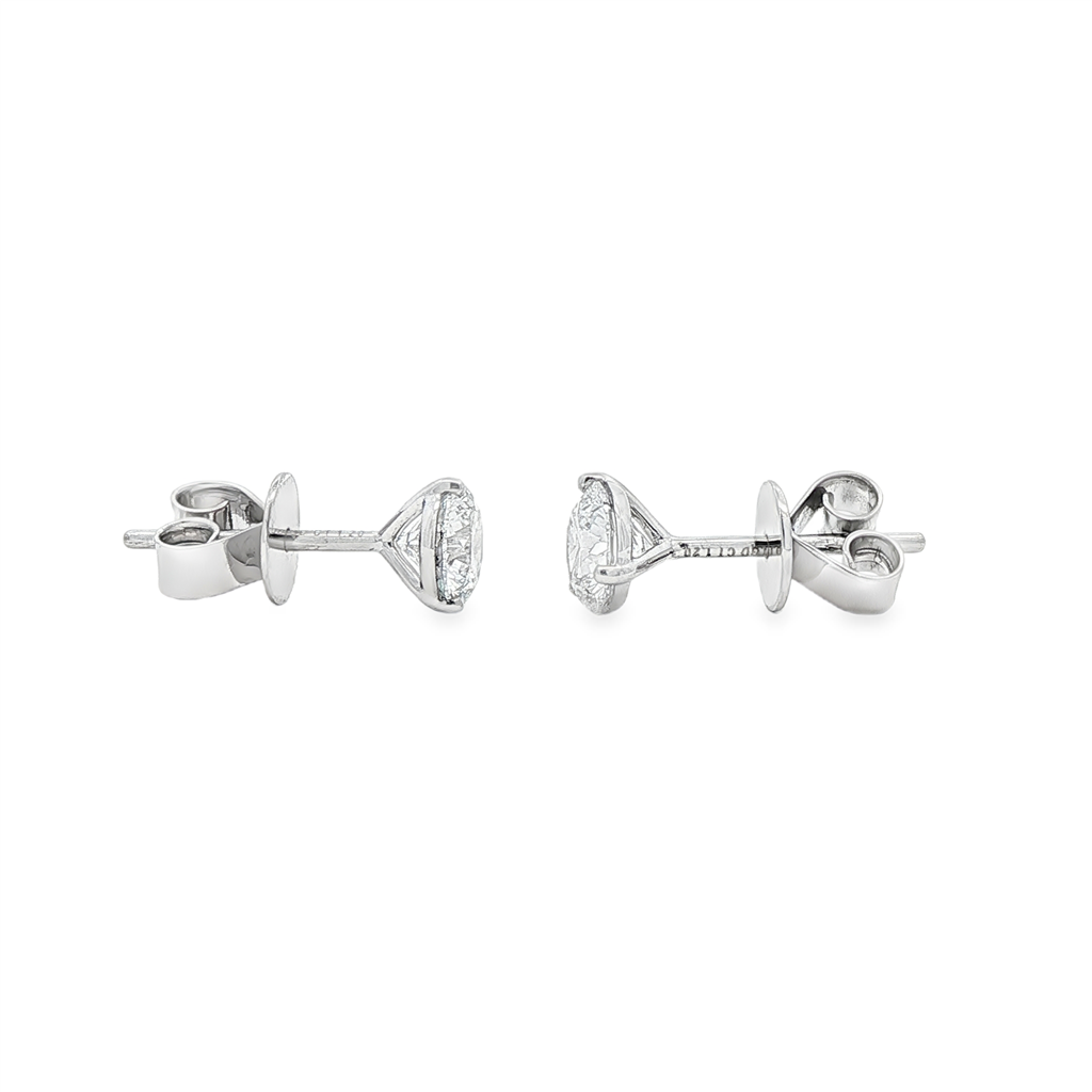 14K White Gold Lab Diamond Stud Earrings – 1.26ctw, D VS1, Martini Setting, 1.5g