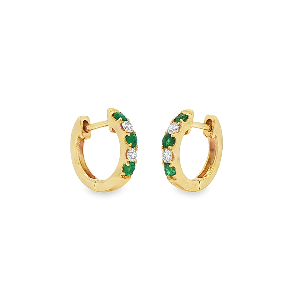 14K Yellow Gold Emerald & Diamond Huggie Earrings – 0.35ctw.