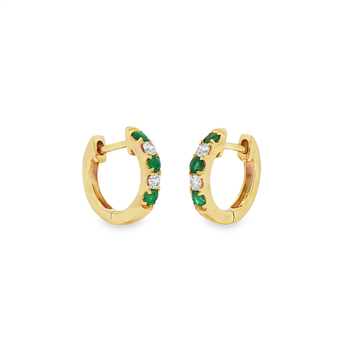 14K Yellow Gold Emerald & Diamond Huggie Earrings – 0.35ctw.