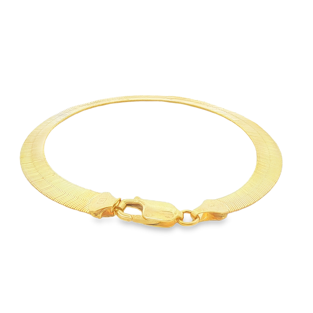 14K Yellow Gold Herringbone Bracelet – 6mm, 7–7.5", 6.5g