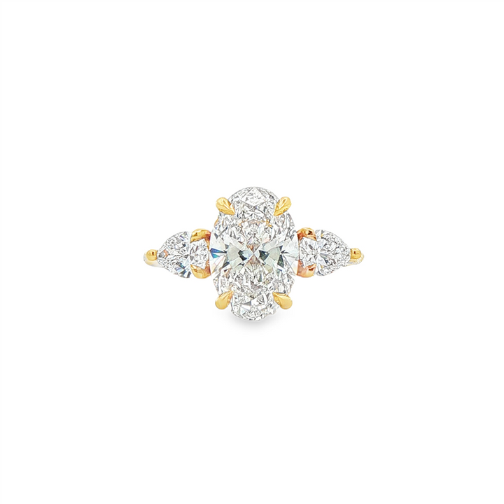 14K Yellow Gold Lab-Grown Diamond Three-Stone Engagement Ring with Pear Side Diamonds – 0.77ctw