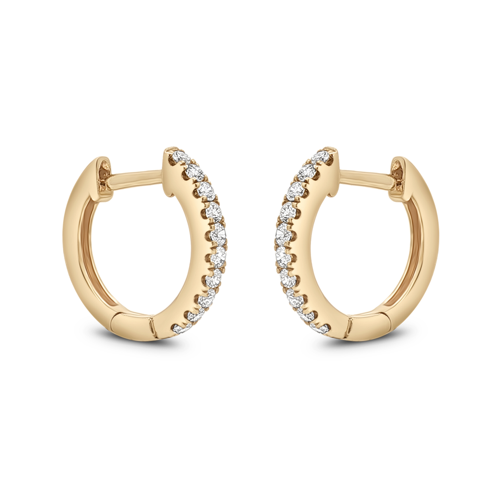 14K Yellow Gold Natural Diamond Huggie Earrings – 12 × 1.8mm, approx. 0.24 CTW, 1.55g