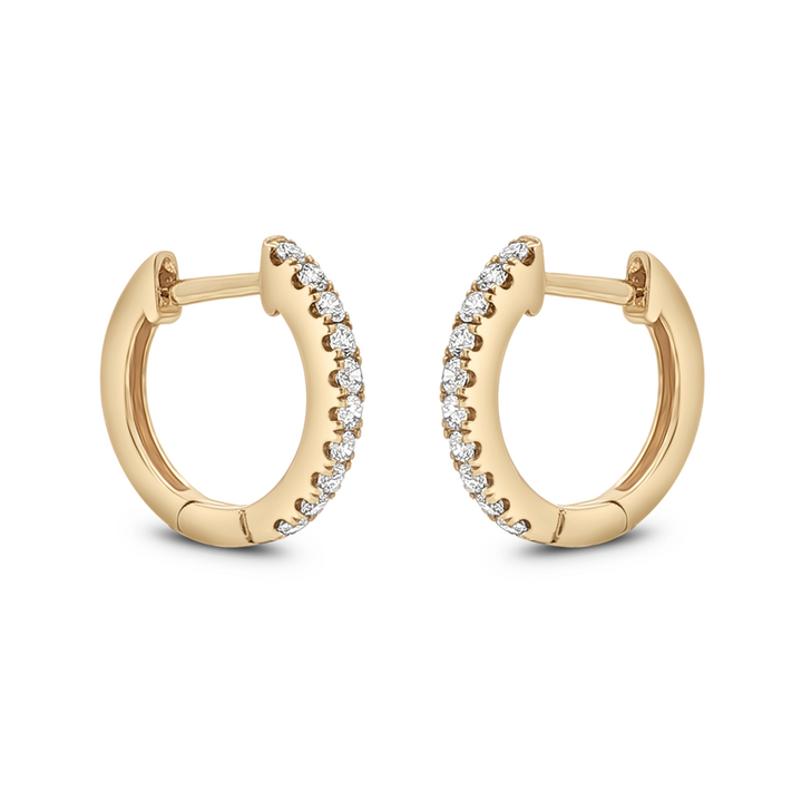 14K Yellow Gold Natural Diamond Huggie Earrings – 12 × 1.8mm, approx. 0.24 CTW, 1.55g