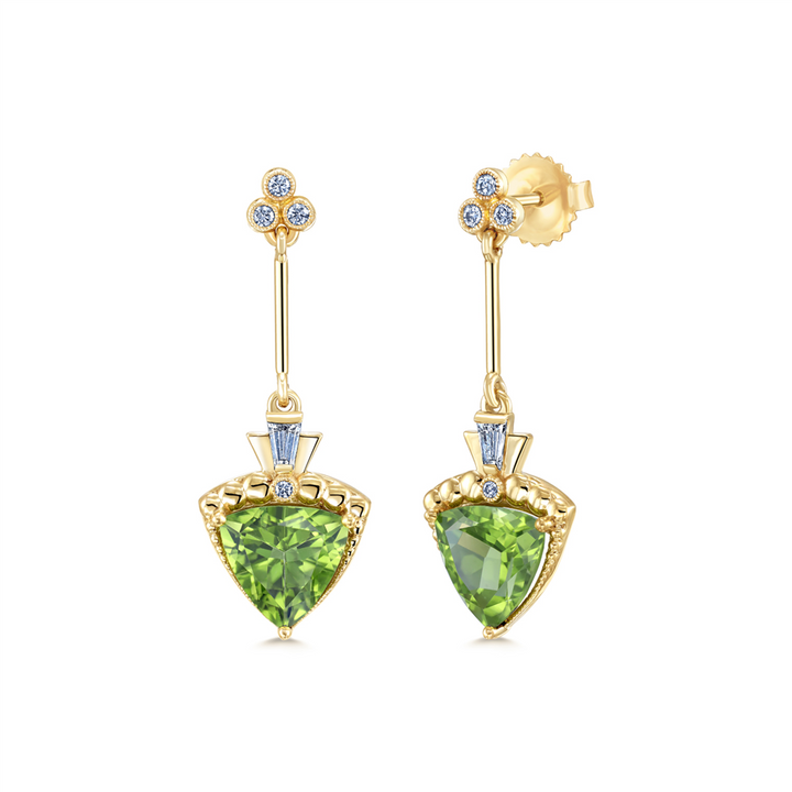 14K Yellow Gold Peridot & Diamond Earrings