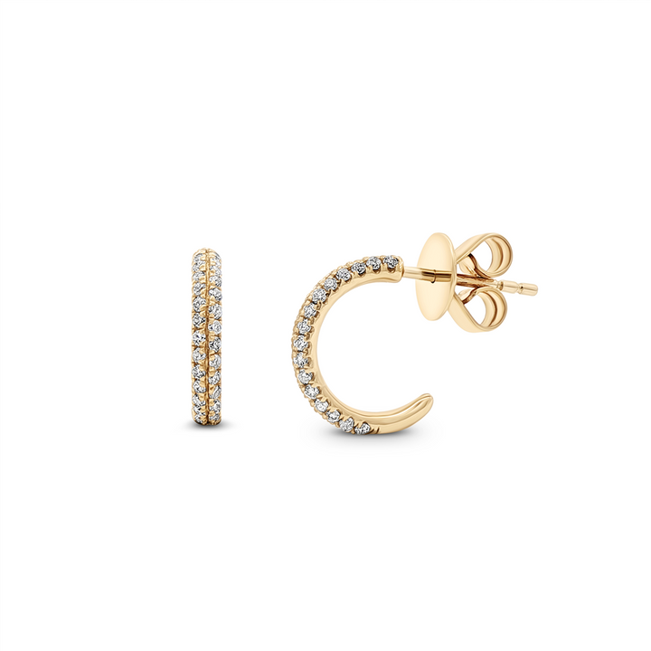 14K Yellow Gold 12x2mm Pavé Natural Diamond Huggie Earrings – 0.34ctw.