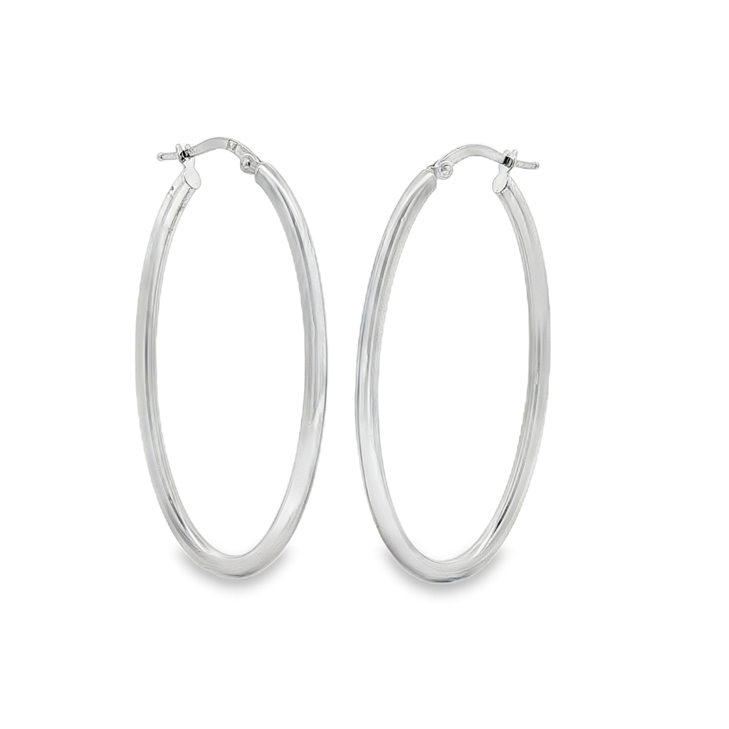 14K White Gold Large Oval Hoop Earrings – 2.5g