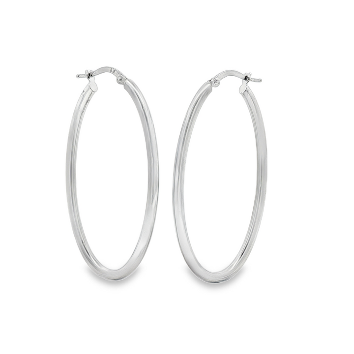14K White Gold Large Oval Hoop Earrings – 2.5g