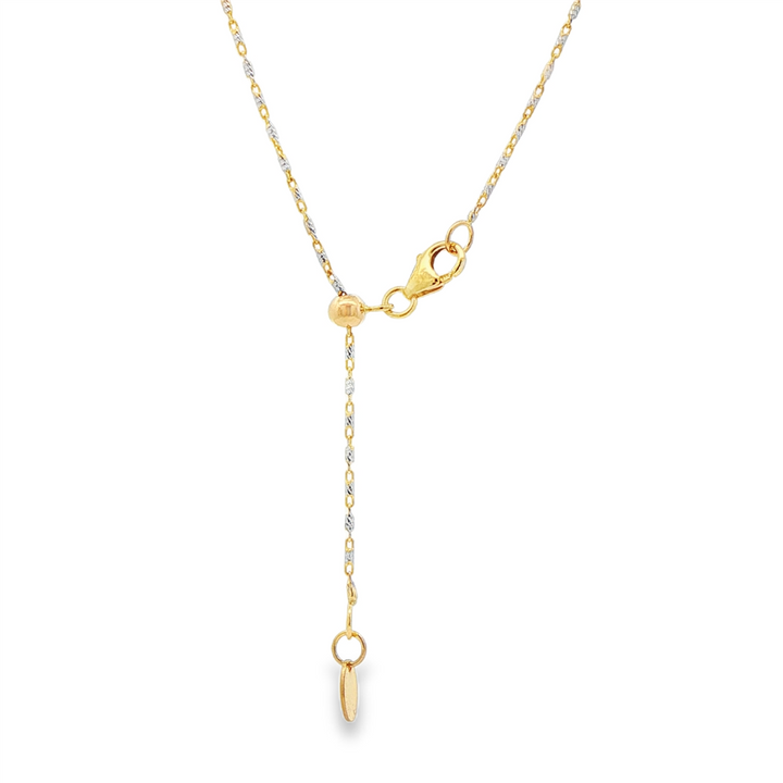 14K Yellow Gold 0.9mm Diamond-Cut Adjustable Bar Link Chain