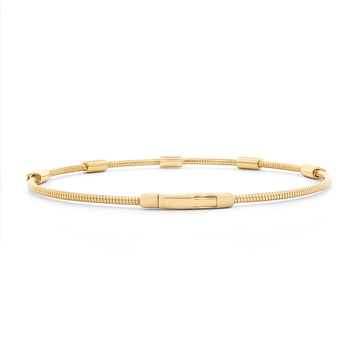 14K Yellow Gold Diamond Twist Bar Flexi Bangle – 0.22ctw Natural Diamonds, 4.6g