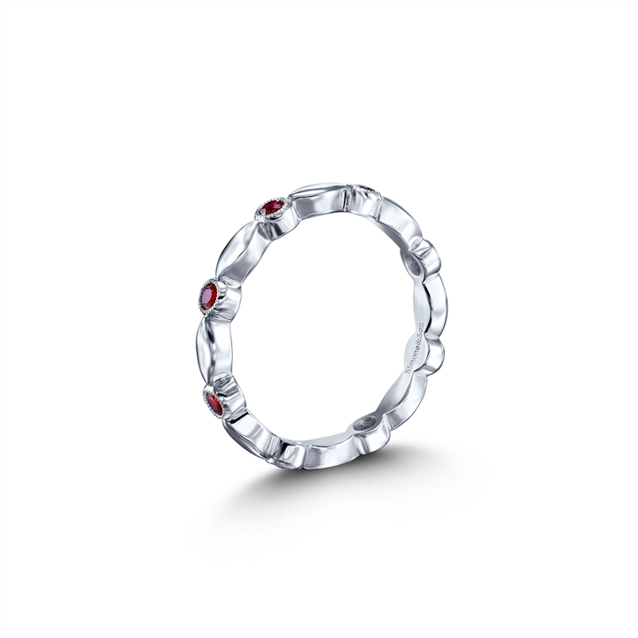 14K White Gold Ruby Motif Wedding Band 0.30ctw.