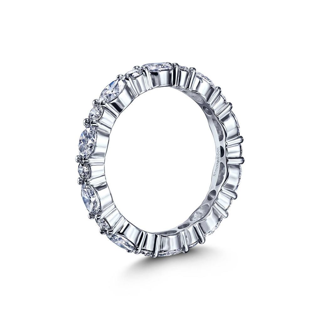18K White Gold Oval and Round Diamond Wedding Band - 1.55ctw.