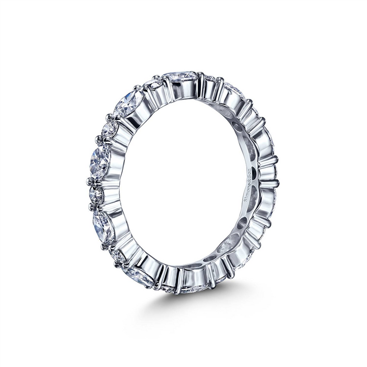 18K White Gold Oval and Round Diamond Wedding Band - 1.55ctw.