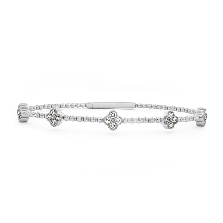 14K White Gold Large Flower Diamond Flexi Bangle – 0.55ctw.
