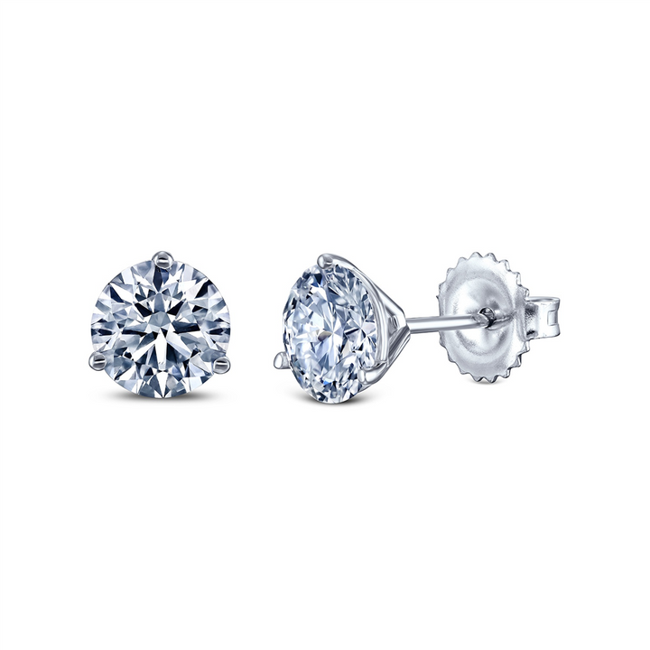 14K White Gold Round Lab Grown Diamond Stud Earrings – 3.00ctw.