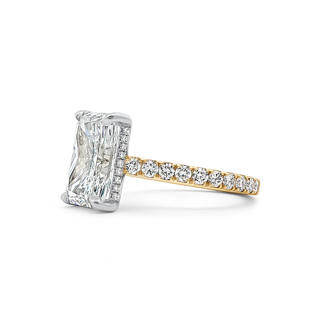 18K Yellow Gold & Platinum Cathedral Hidden Halo Lab Grown Diamond Semi-Mount Engagement Ring