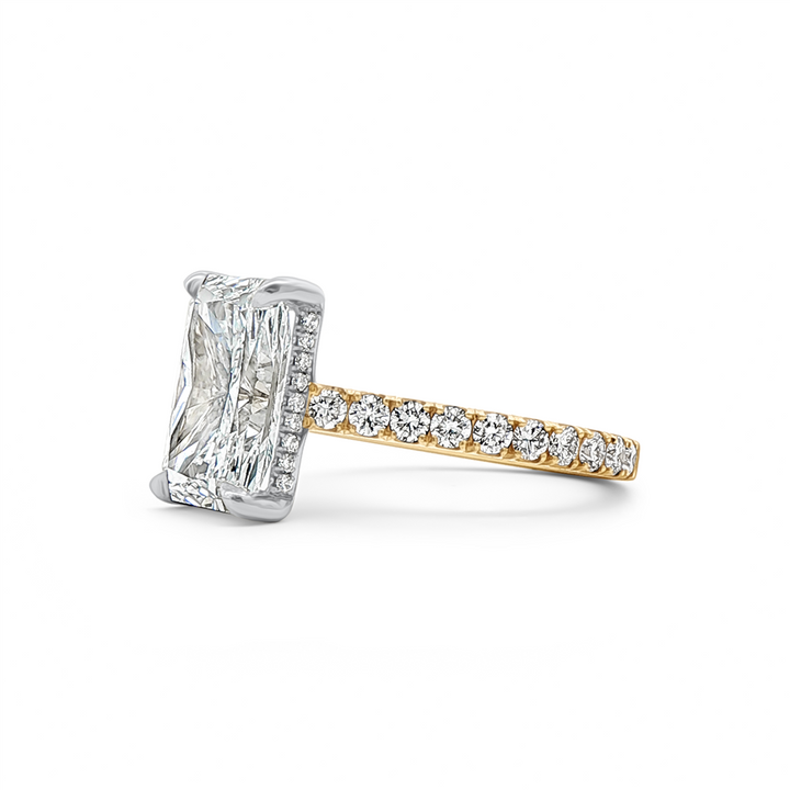 18K Yellow Gold & Platinum Cathedral Hidden Halo Lab Grown Diamond Semi-Mount Engagement Ring