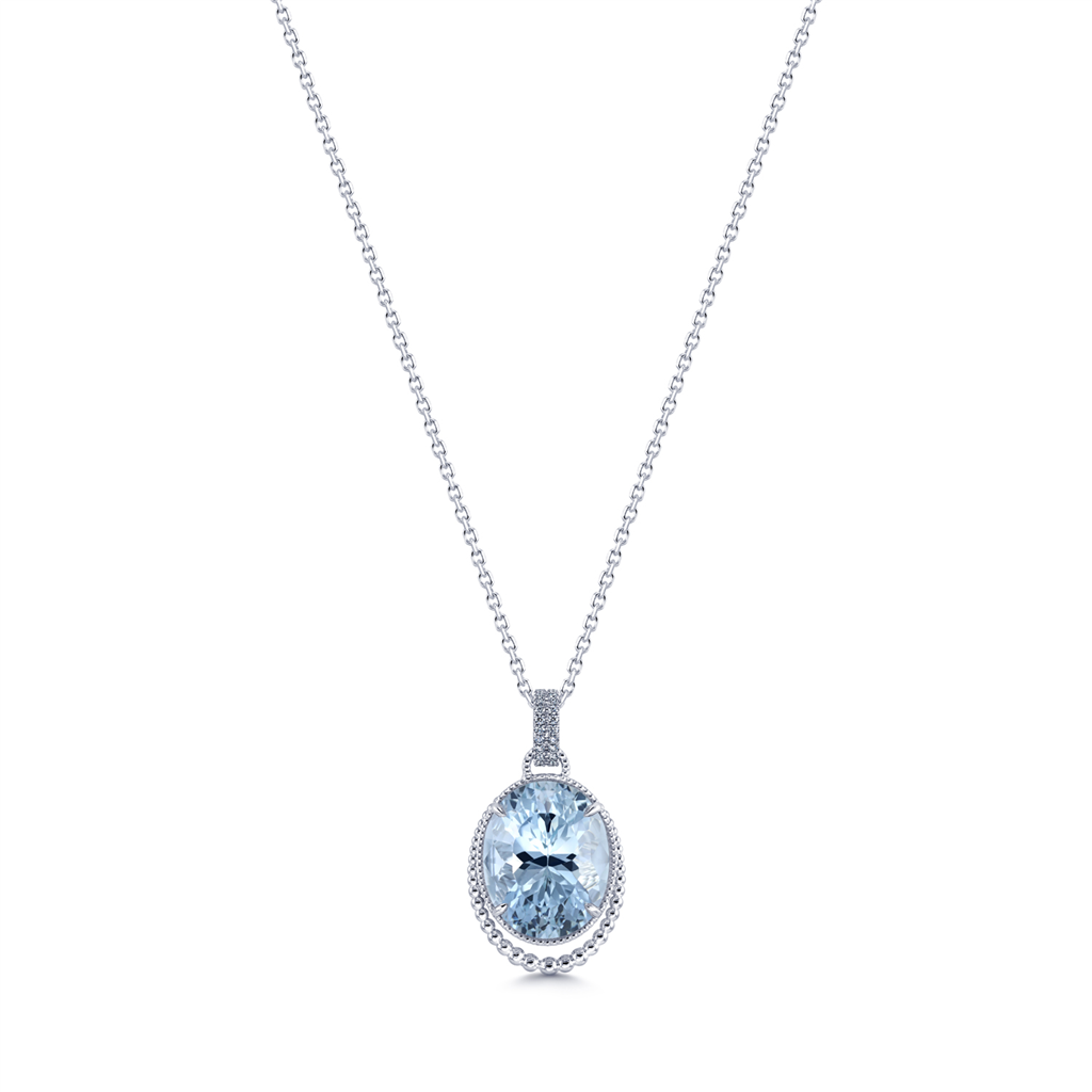 14K White Gold Pendant With 19.38ct Oval Aquamarine & 0.35ctw Diamonds