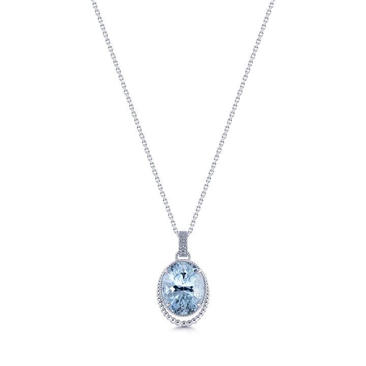 14K White Gold Pendant With 19.38ct Oval Aquamarine & 0.35ctw Diamonds