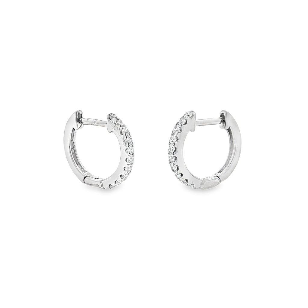 14K White Gold Natural Diamond Huggie Earrings – 12 × 1.8mm, approx. 0.24 CTW, 1.41g