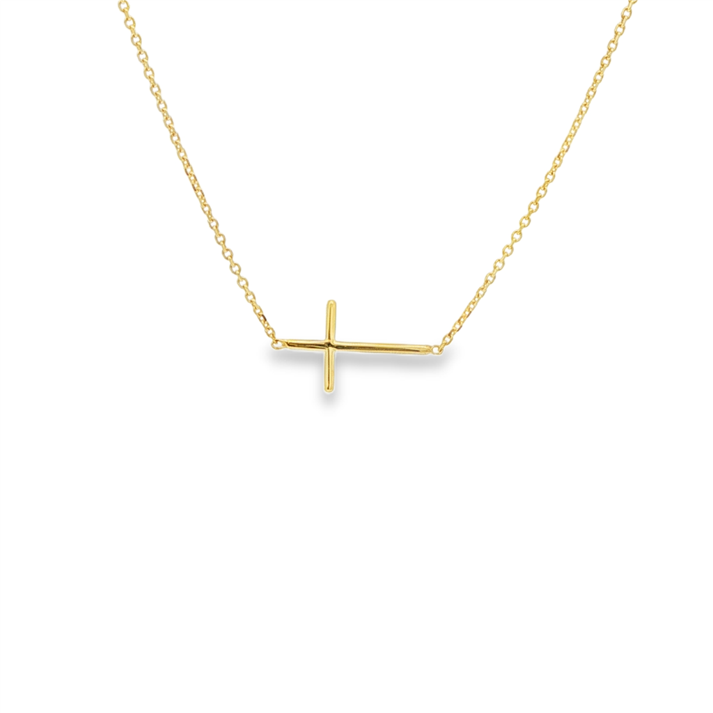 14K Yellow Gold Dainty Cross Necklace