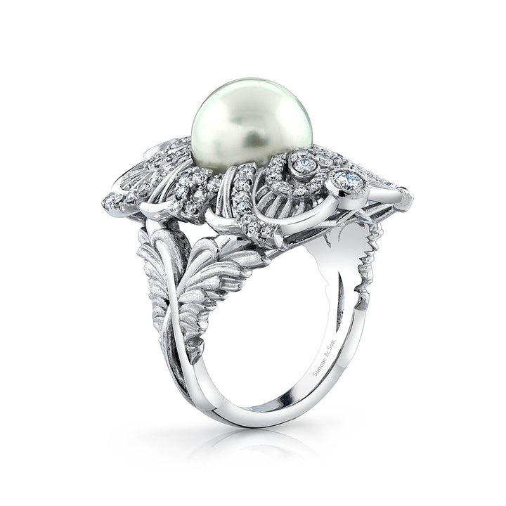 14K White Gold Diamond Ring - Featuring South Sea Pearl