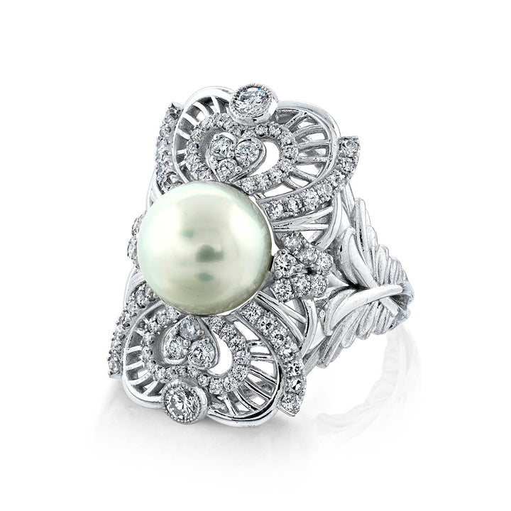 14K White Gold Diamond Ring - Featuring South Sea Pearl