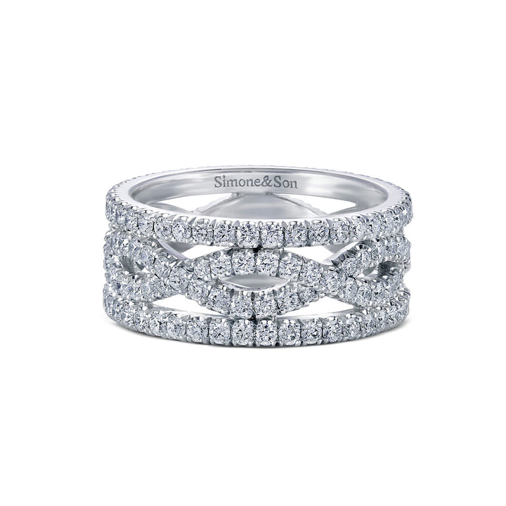 14k White Gold - 3 Ring Eternity Twist Diamond Band 1.84ctw