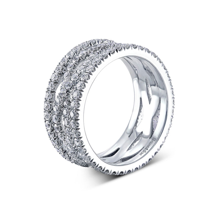 14k White Gold - 3 Ring Eternity Twist Diamond Band 1.84ctw