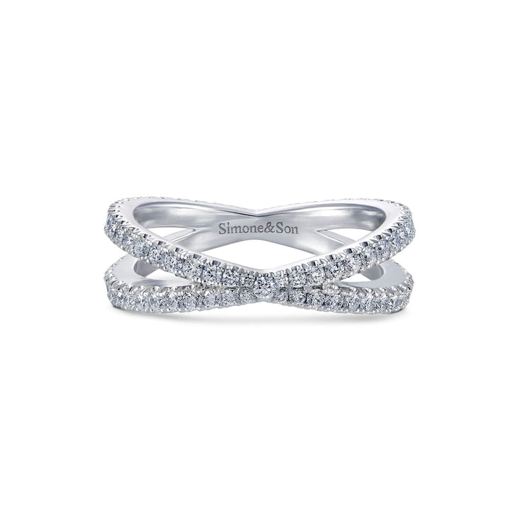 14k White Gold - Criss Cross Eternity Diamond Wedding Ring 1.18ctw