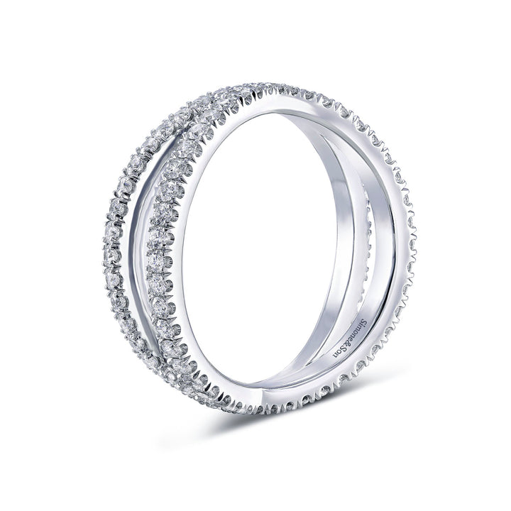 14k White Gold - Criss Cross Eternity Diamond Wedding Ring 1.18ctw