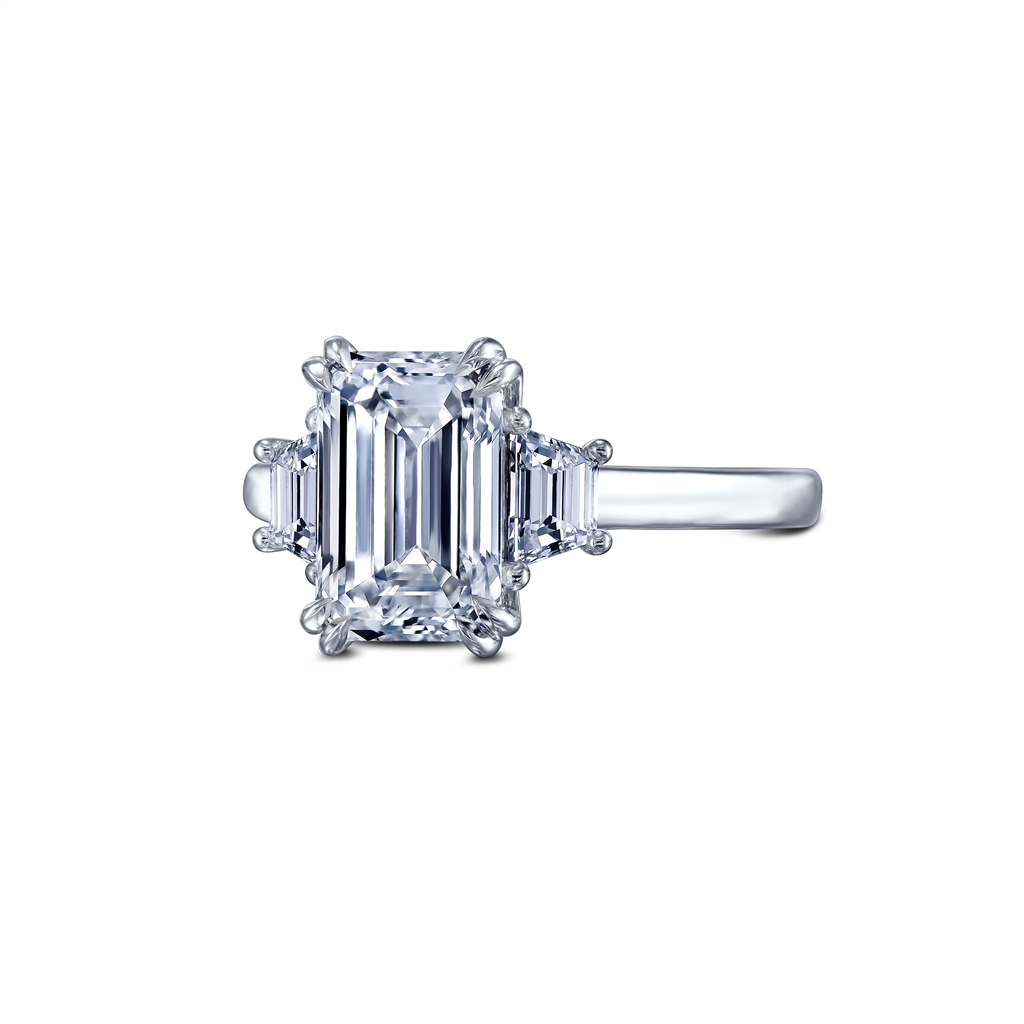 Classic Three Stone Engagement Emerald Cut With Traps