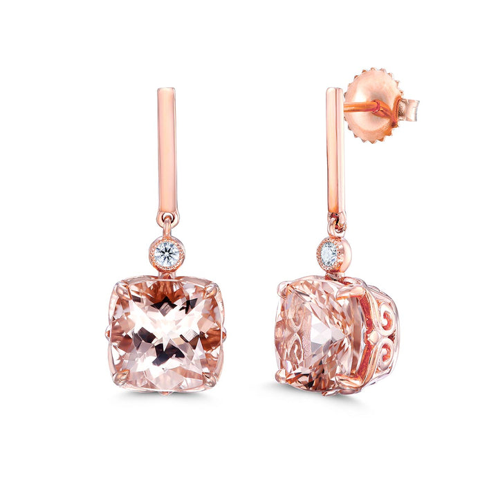 14k Rose Gold Earrings - Featuring 3.19ctw Morganites With Diamonds