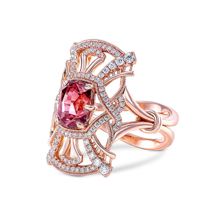 14k Rose Gold - 5.11ct Elongated Cushion Cut Raspberry Zircon Ring