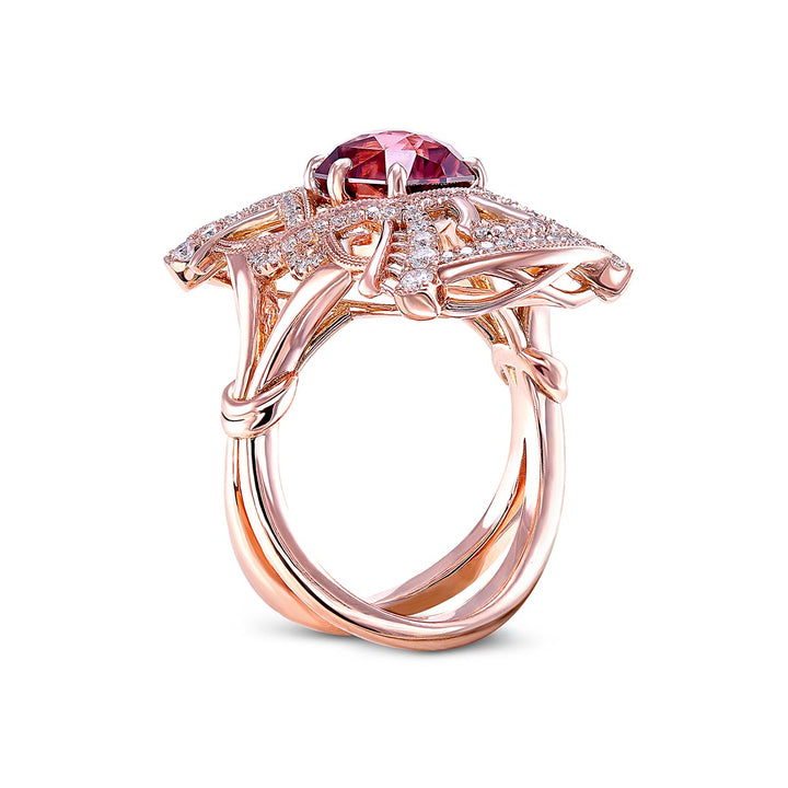 14k Rose Gold - 5.11ct Elongated Cushion Cut Raspberry Zircon Ring