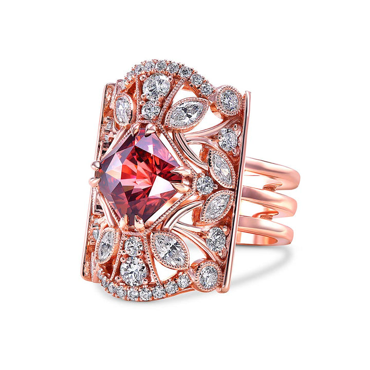 14k Rose Gold - 4.85ct Cushion Cut Raspberry Zircon Ring