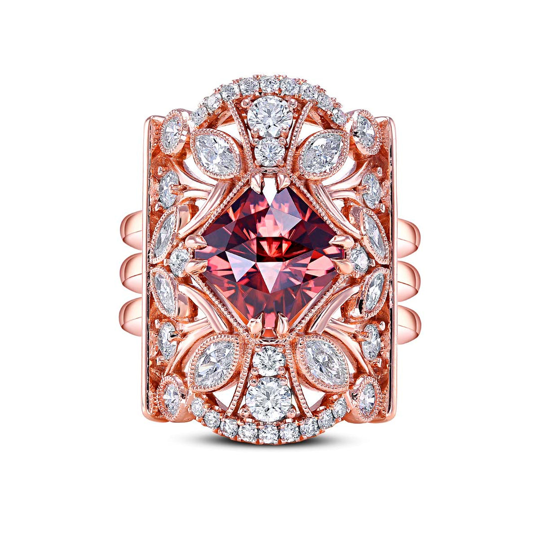 14k Rose Gold - 4.85ct Cushion Cut Raspberry Zircon Ring