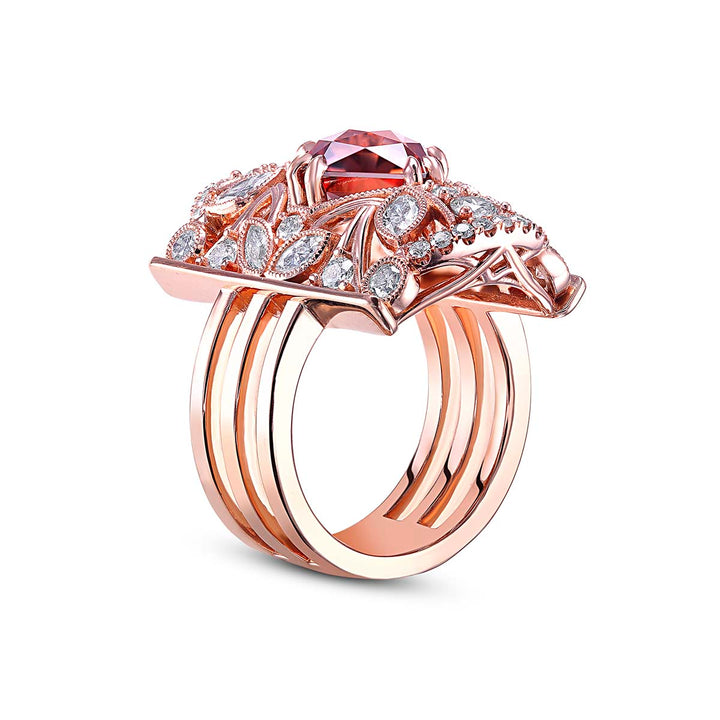 14k Rose Gold - 4.85ct Cushion Cut Raspberry Zircon Ring