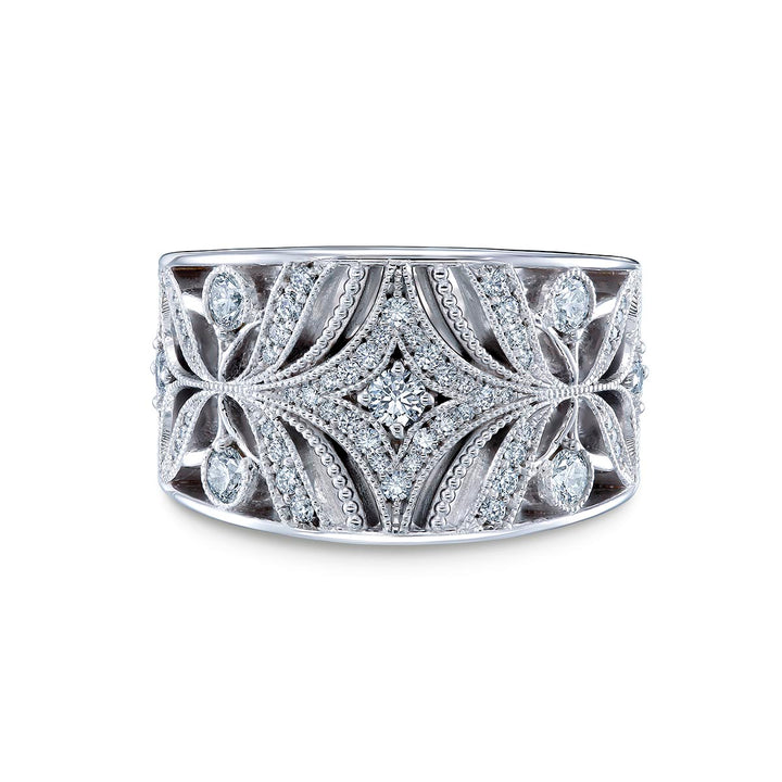 14k White Gold - .96ctw Diamond Ring With Filigree