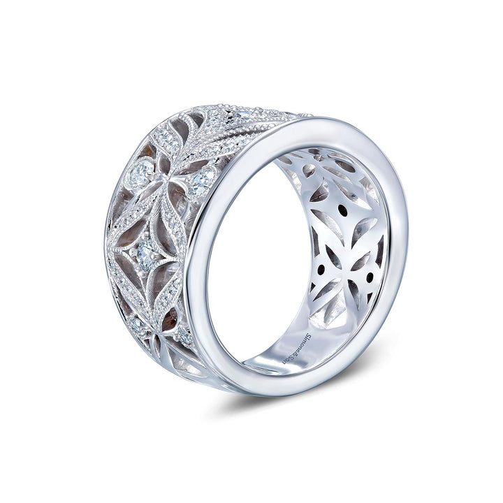 14k White Gold - .96ctw Diamond Ring With Filigree