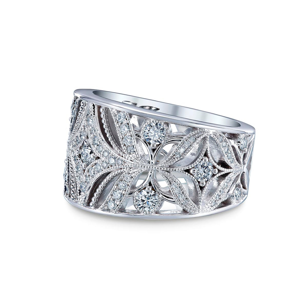 14k White Gold - .96ctw Diamond Ring With Filigree