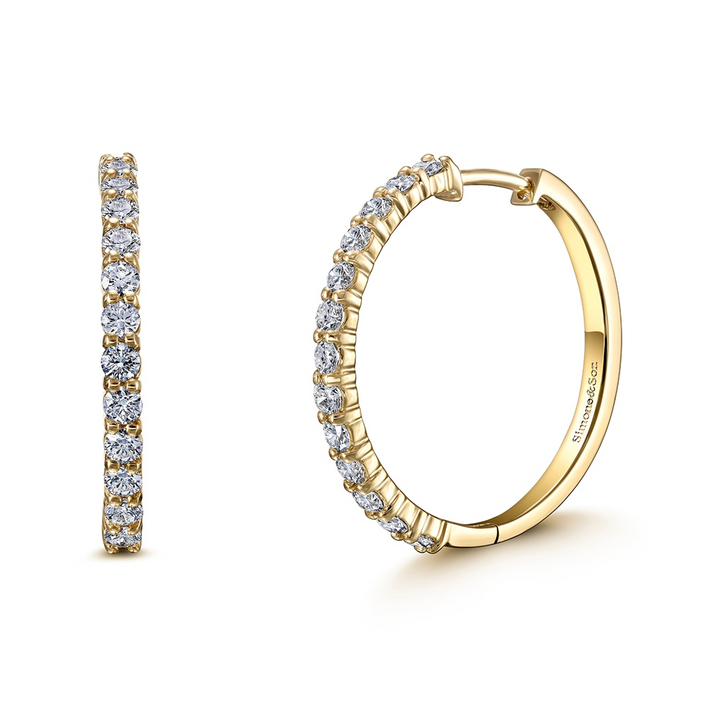 14K Yellow Gold Diamond Hoop Eearings - 0.91ctw.