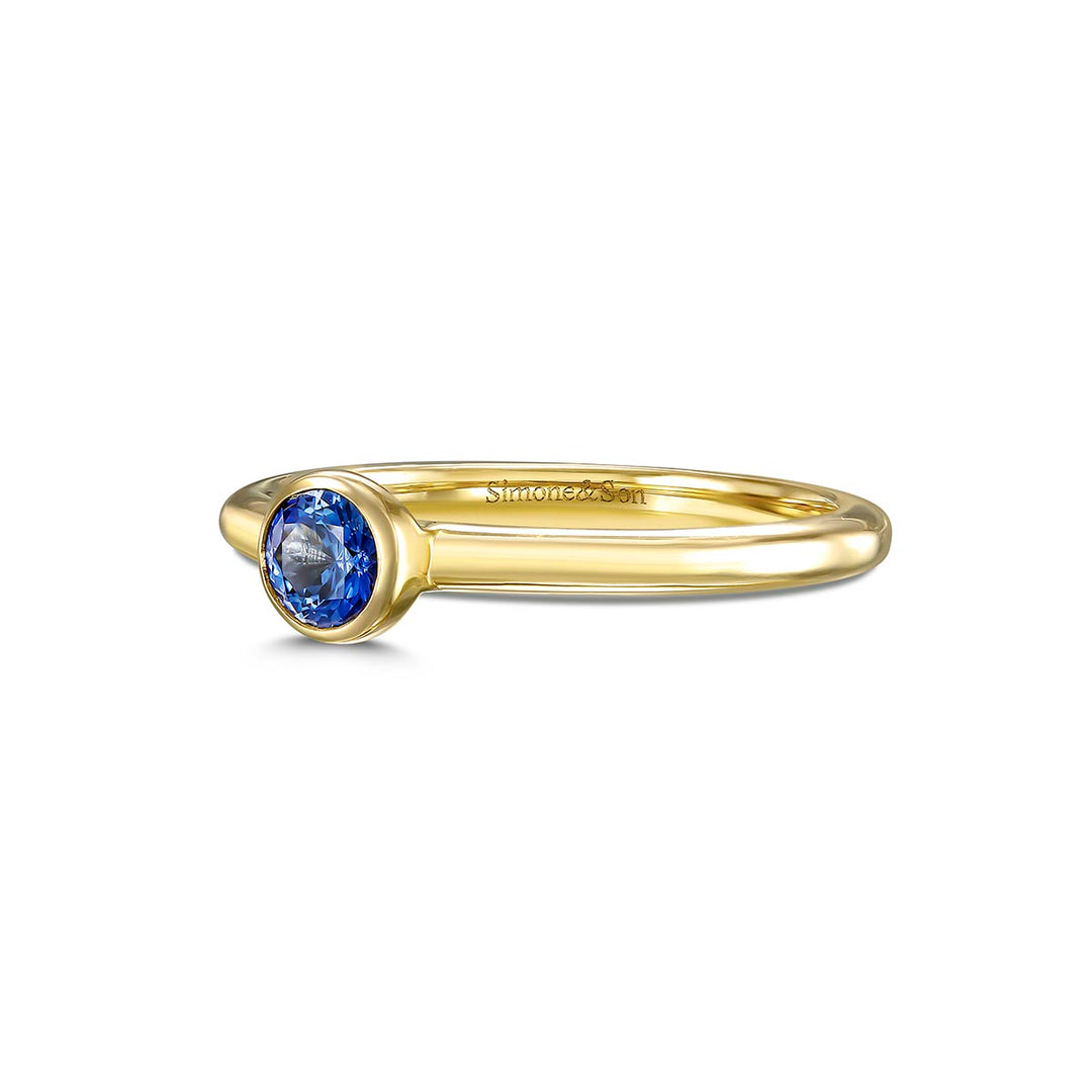 14k Yellow Gold Ring - Bezel Set Blue Sapphire