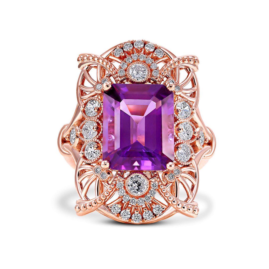 14K Rose Gold - Amethyst Byzantine Ring